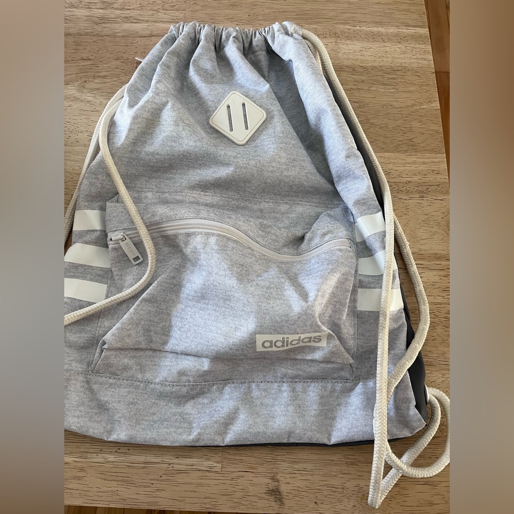 Adidas Light Gray Drawstring Backpack - image 1